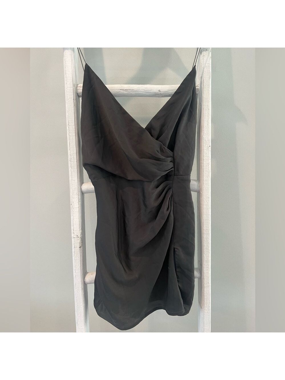 Tobi wrap grey silky side slit sexy spaghetti strap cocktail dress small